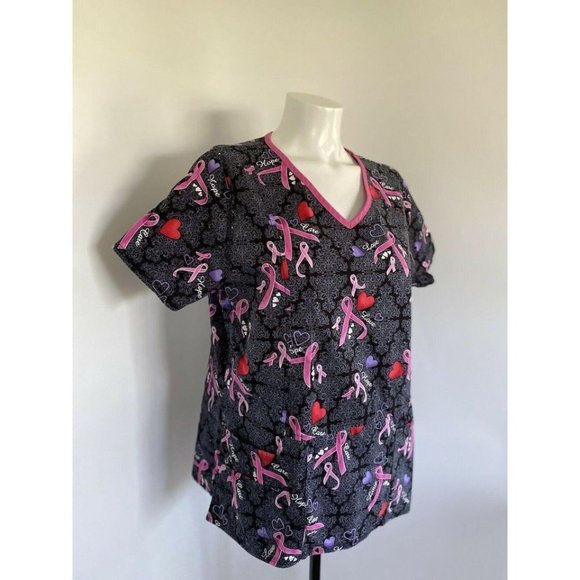 ScrubStar Pink Ribbon Scrub Top Women‎ Medium - Picture 3 of 10